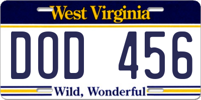 WV license plate DOD456