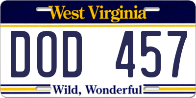 WV license plate DOD457