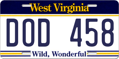 WV license plate DOD458