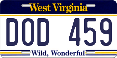 WV license plate DOD459