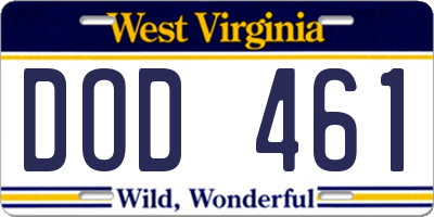 WV license plate DOD461