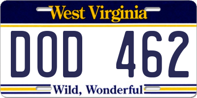 WV license plate DOD462