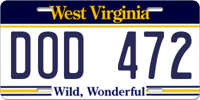 WV license plate DOD472