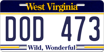 WV license plate DOD473