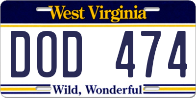 WV license plate DOD474