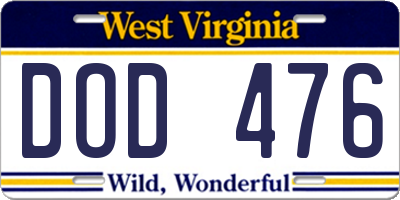 WV license plate DOD476