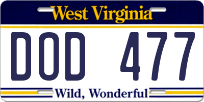 WV license plate DOD477
