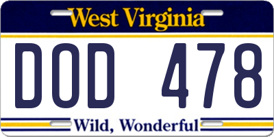 WV license plate DOD478