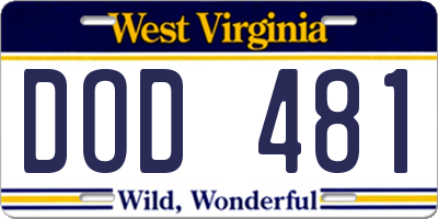 WV license plate DOD481