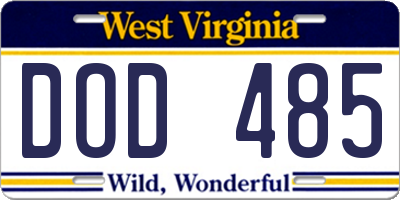 WV license plate DOD485
