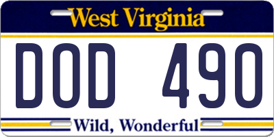 WV license plate DOD490
