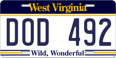 WV license plate DOD492