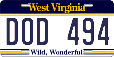 WV license plate DOD494