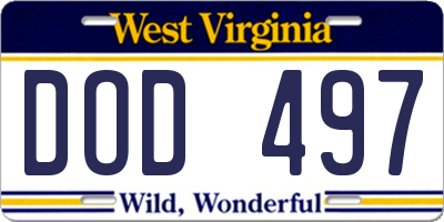 WV license plate DOD497