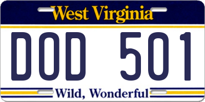WV license plate DOD501