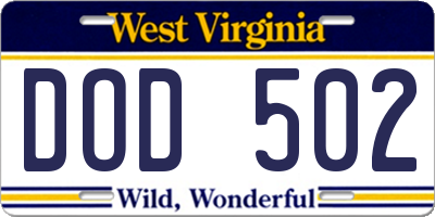 WV license plate DOD502