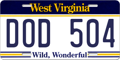 WV license plate DOD504