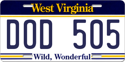 WV license plate DOD505