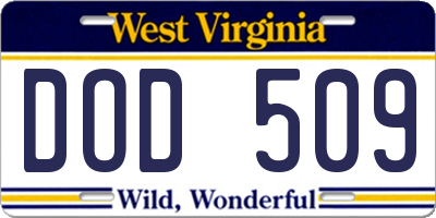 WV license plate DOD509