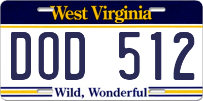 WV license plate DOD512