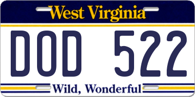 WV license plate DOD522