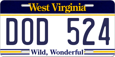 WV license plate DOD524