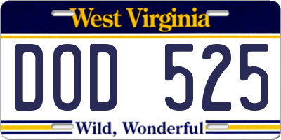 WV license plate DOD525