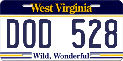 WV license plate DOD528