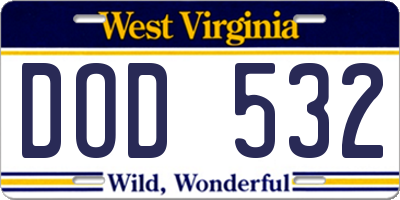 WV license plate DOD532