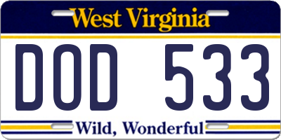 WV license plate DOD533