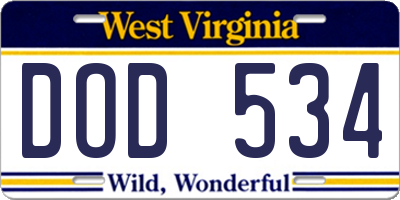 WV license plate DOD534