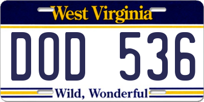 WV license plate DOD536