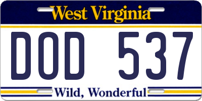 WV license plate DOD537