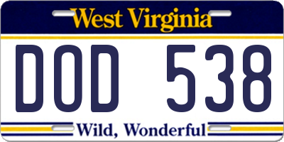 WV license plate DOD538