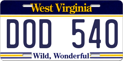 WV license plate DOD540