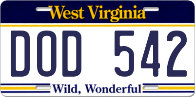 WV license plate DOD542