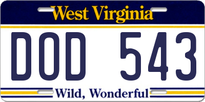 WV license plate DOD543