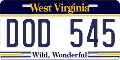 WV license plate DOD545
