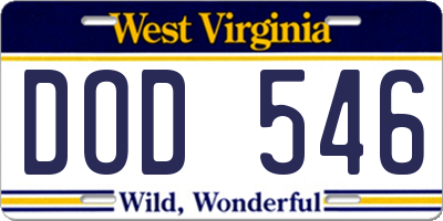 WV license plate DOD546