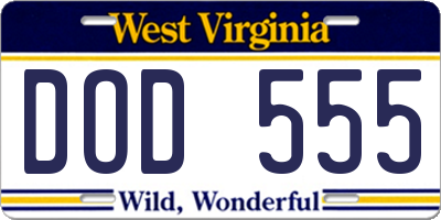 WV license plate DOD555