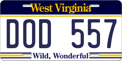 WV license plate DOD557