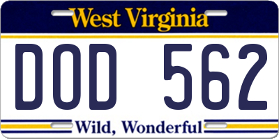 WV license plate DOD562