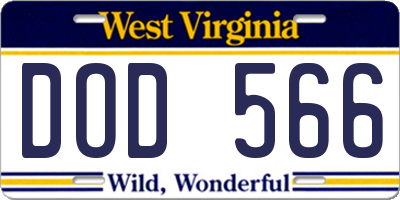 WV license plate DOD566