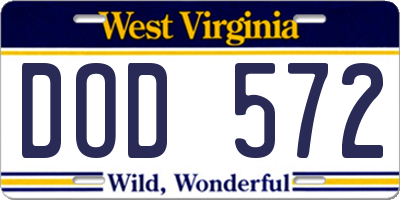 WV license plate DOD572