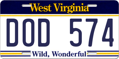 WV license plate DOD574
