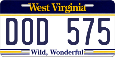 WV license plate DOD575