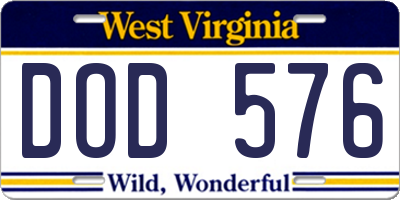 WV license plate DOD576