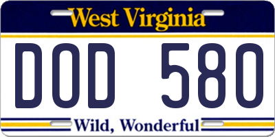 WV license plate DOD580