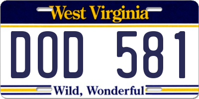 WV license plate DOD581