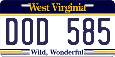 WV license plate DOD585